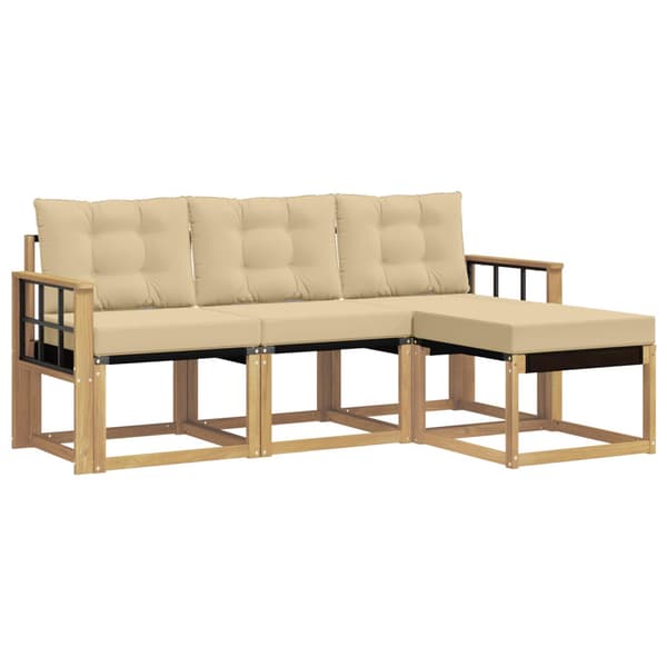 Utomhussoffset med kudde 4 pcs Vit och Beige