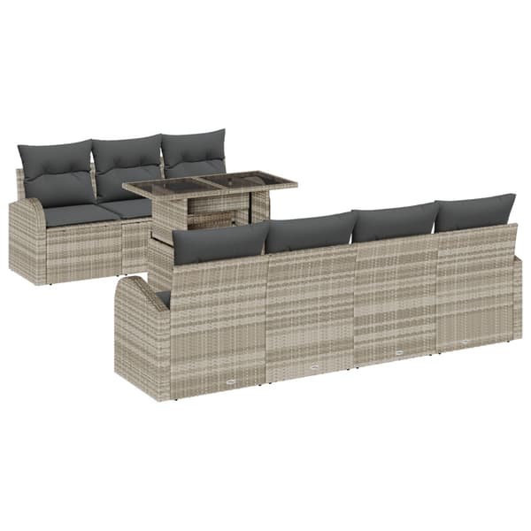 Trädgårdsoffset med kudde 8 pcs Ljusgrå Poly rattan