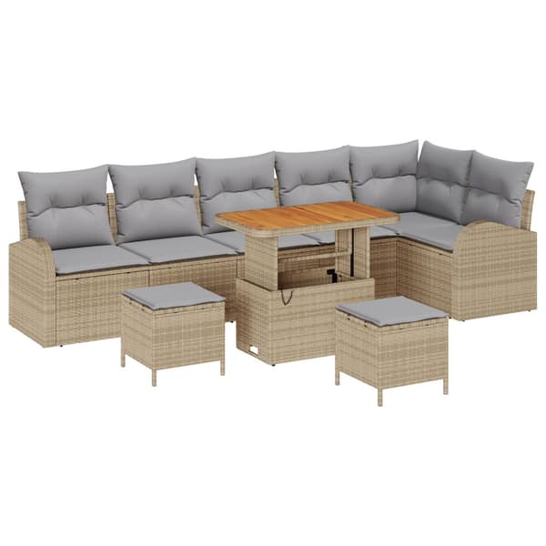Trädgårdsoffset med kudde 9 pcs Beige konstrotting