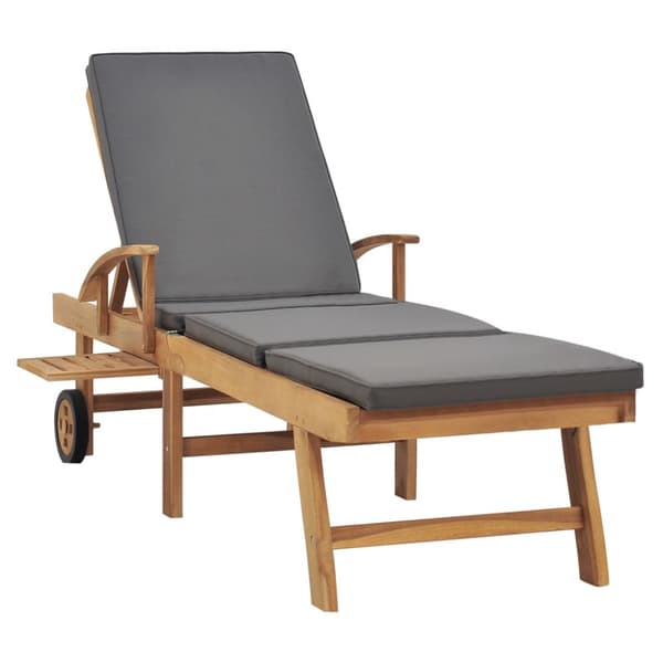 Solsäng med dyna massiv teak grå