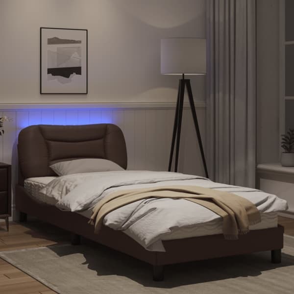 Bed Frame with LED without Mattress "Hvar" Brown 90x200 cm