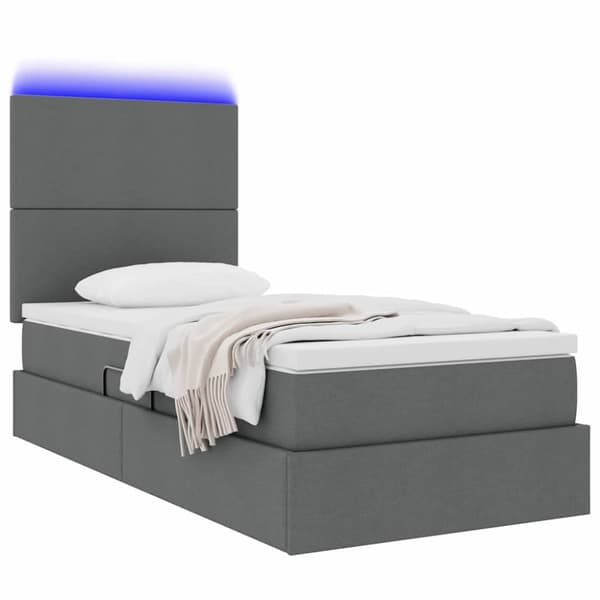 Förvaringssäng med LED med led Mörkgrå 90 x 190 cm Polyester