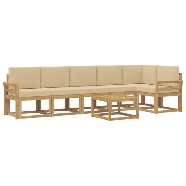 Utomhussoffset med kudde 7 pcs Vit och Beige Polyester