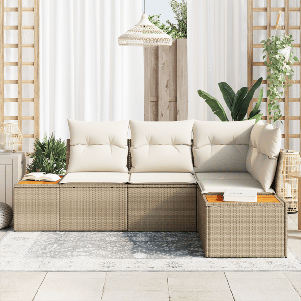 Trädgårdsoffset 4 pcs Beige och gräddfärgad Polyrattan