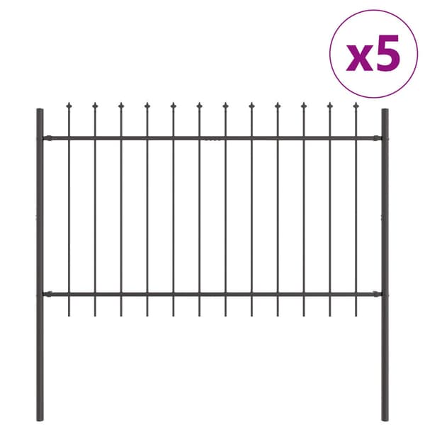 Trädgårdsstängsel 5 pcs Grå 8,5 x 1 m Pulverlackerad stål