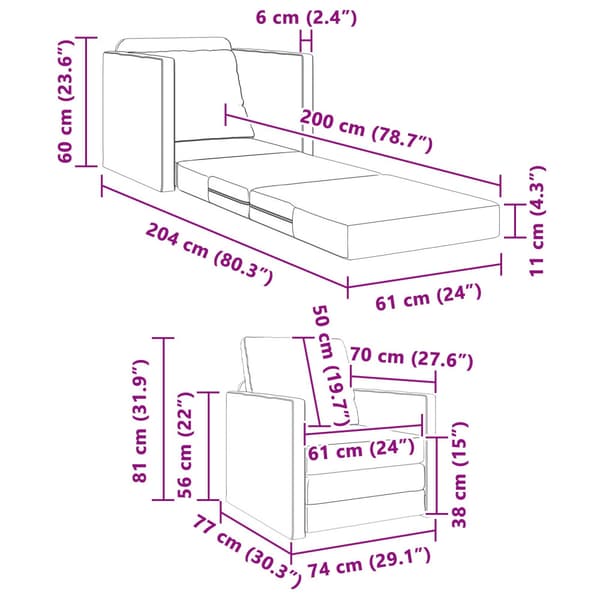 Soffsäng 60cm Mörkgrå tyg