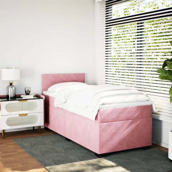 Ramsäng med madrass rosa 90x200 cm sammet