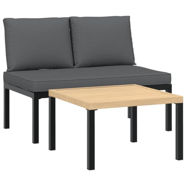 Trädgårdssoffa med dynor 2 delar svart aluminium