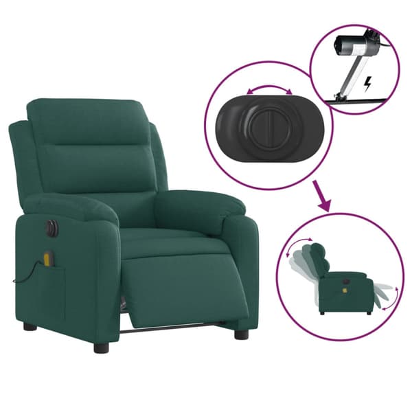 Elektrisk massagefåtölj mörkgrön tyg