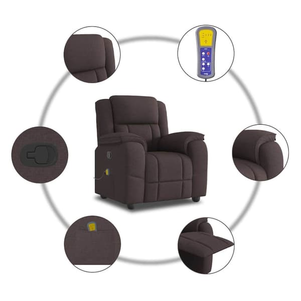 Massagefåtölj mörkbrun tyg
