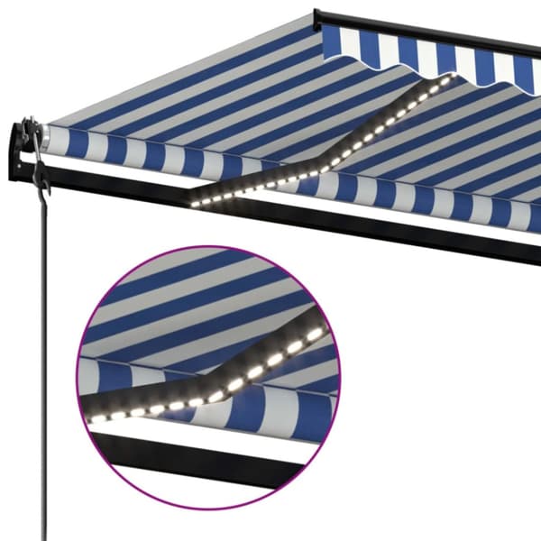 Automatisk markis med vindsensor & LED 450x350 cm blå och vit