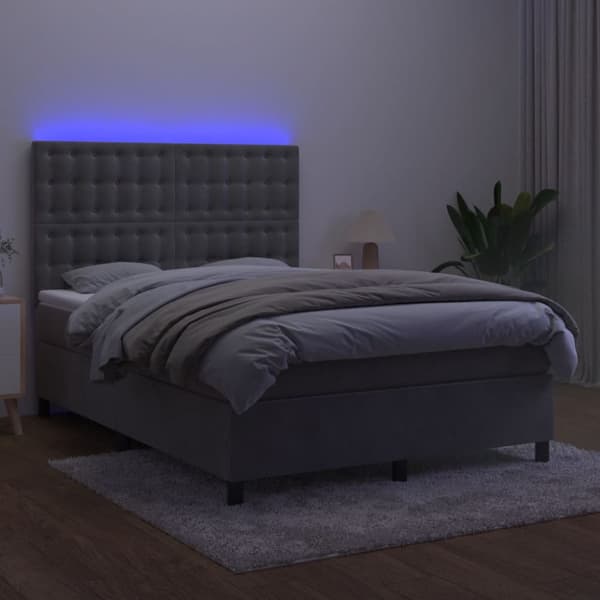 Ramsäng med madrass & LED ljusgrå 140x200 cm sammet