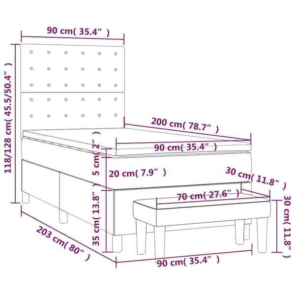 Ramsäng med madrass mörkblå 90x200 cm sammet