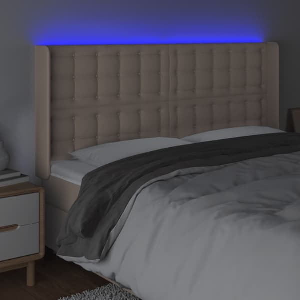 Sänggavel LED cappuccino 147x16x118/128 cm konstläder