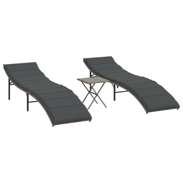 Solsängar 2 st med bord grå konstrotting