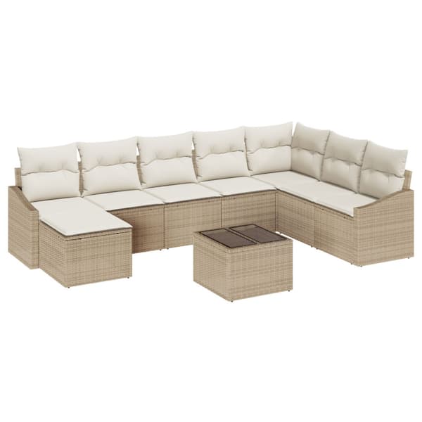 Soffset med kudde 9 pcs Beige konstrotting