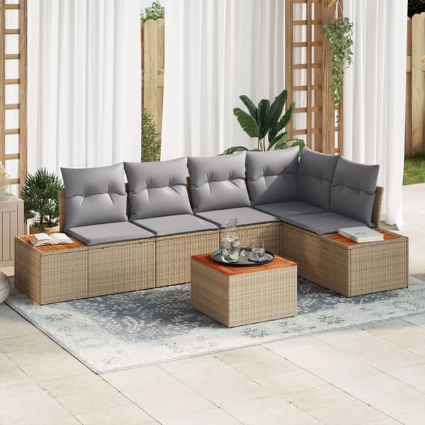 Trädgårdsoffset med kudde 6 pcs Beige Poly rattan