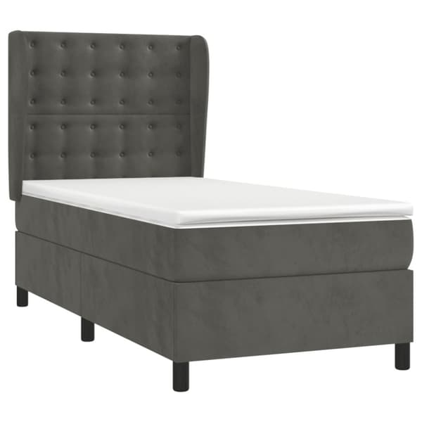 Ramsäng med madrass mörkgrå 90x200 cm sammet