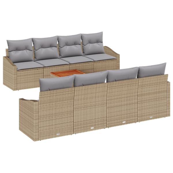 Trädgårdsoffset med kudde 9 pcs Beige konstrotting