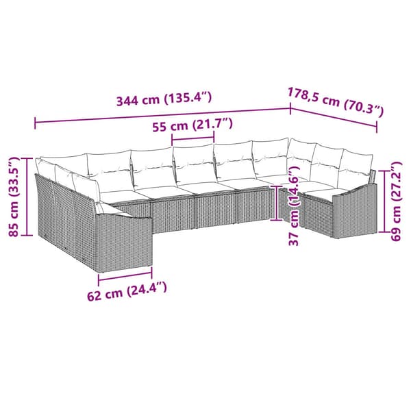 Soffset med kudde 10 pcs Svart konstrotting