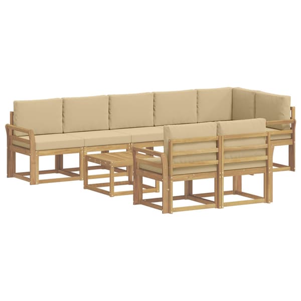 Utomhussoffset med kudde 9 pcs Vit och Beige Polyester