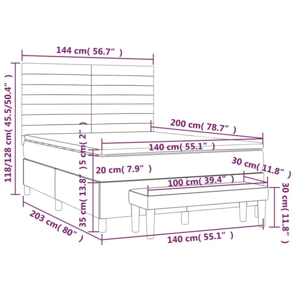 Ramsäng med madrass ljusgrå 140x200 cm sammet