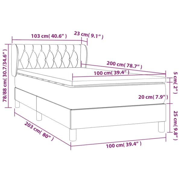 Ramsäng med madrass mörkgrå 100x200 cm sammet