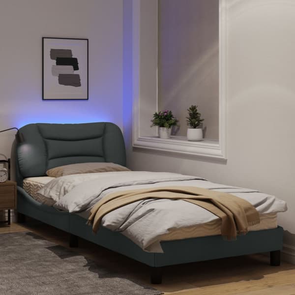 Bed Frame with LED without Mattress "Hvar" Light Grey 80x200 cm Fabric