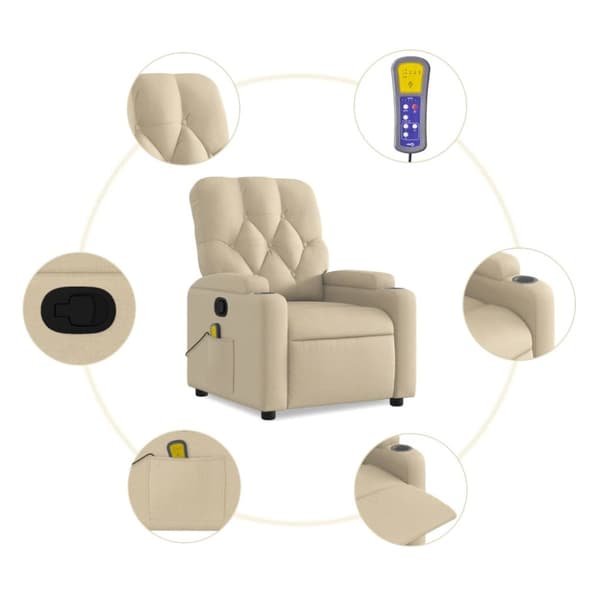 Massagefåtölj krämfärgad tyg