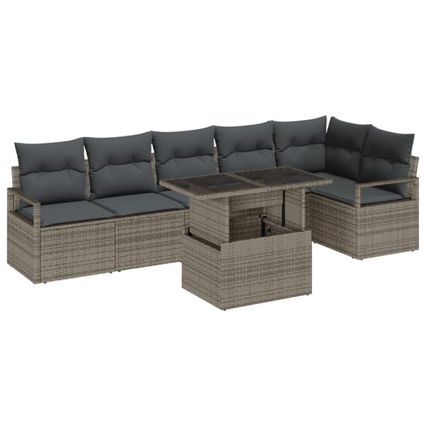 Trädgårdsoffset med kudde 7 pcs Grå Poly rattan