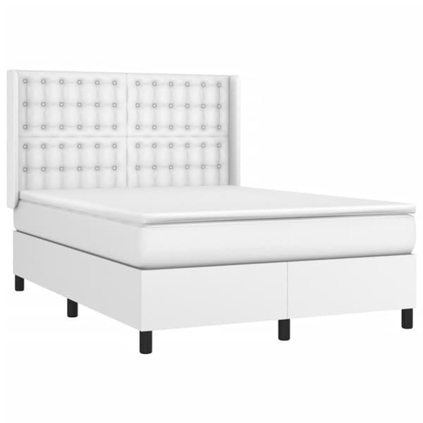 Ramsäng med madrass & LED vit 140x200 cm konstläder