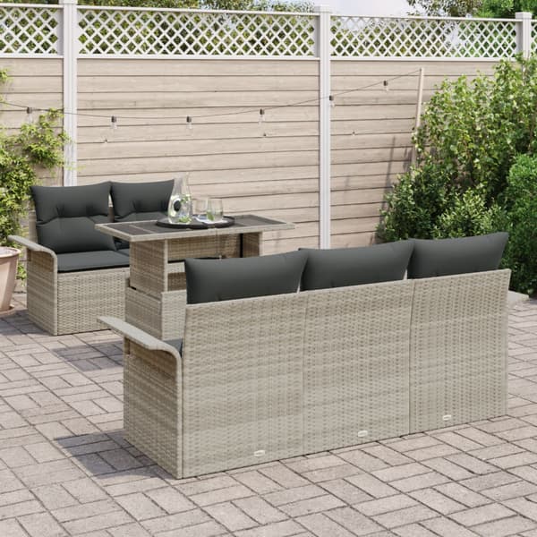 Trädgårdsoffset med kudde 6 pcs Ljusgrå konstrotting
