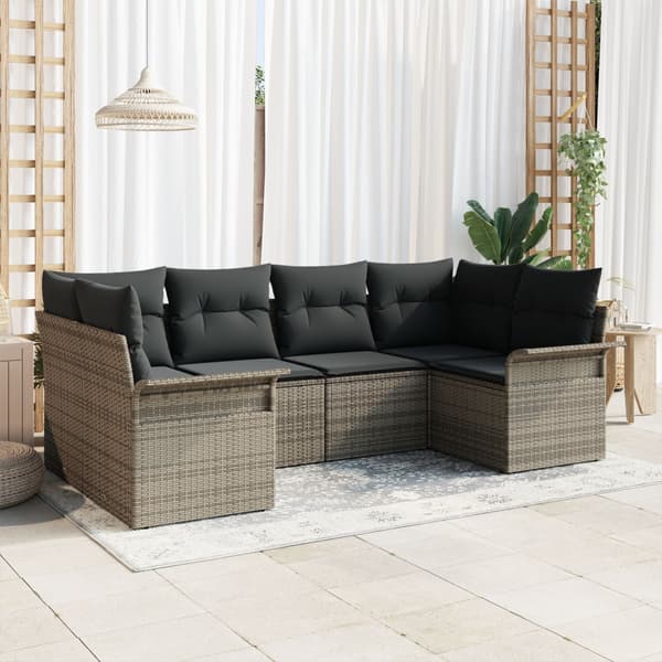 Trädgårdsoffset med lagring 6 pcs Grå Poly rattan