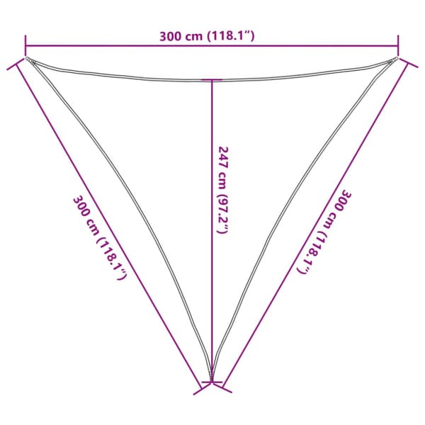 Solsegel 160 g/m² triangulär ljusgrå 3x3x3 m HDPE