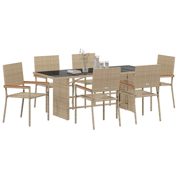 Trädgårdsmöbelset 7 pcs Beige konstrotting