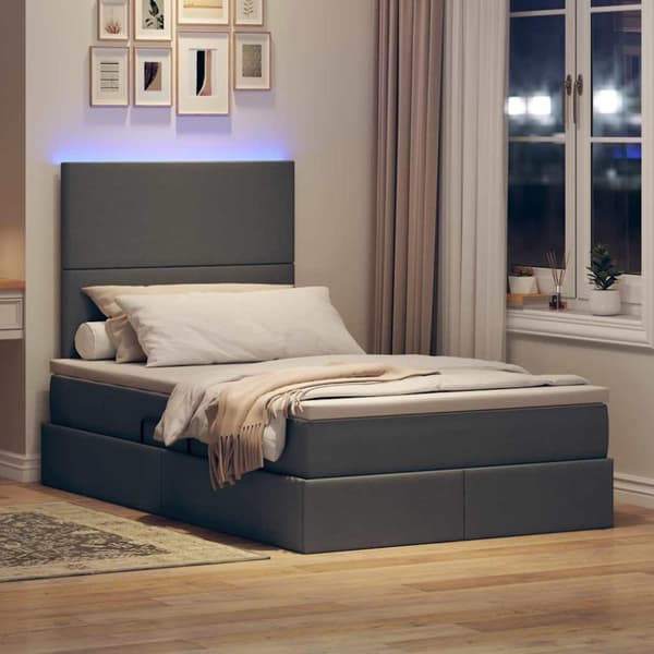 Förvaringssäng med LED med led Mörkgrå 120 x 200 cm Polyester