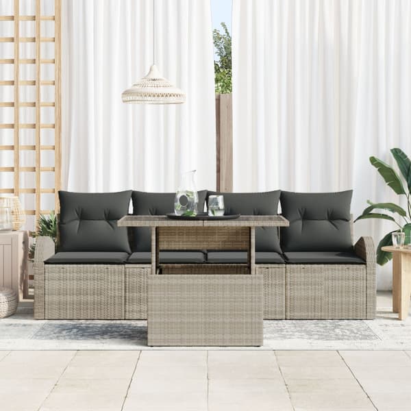 Trädgårdsoffset med kudde 5 pcs Ljusgrå Poly rattan