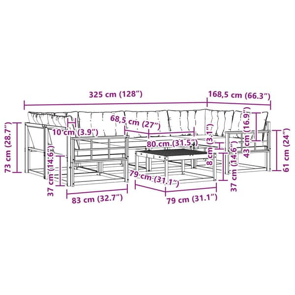 Utomhussoffset 7 pcs Vit och grädde 79 x 79 x 37 cm