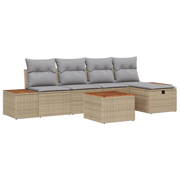 Trädgårdsoffset med kudde 6 pcs Beige konstrotting