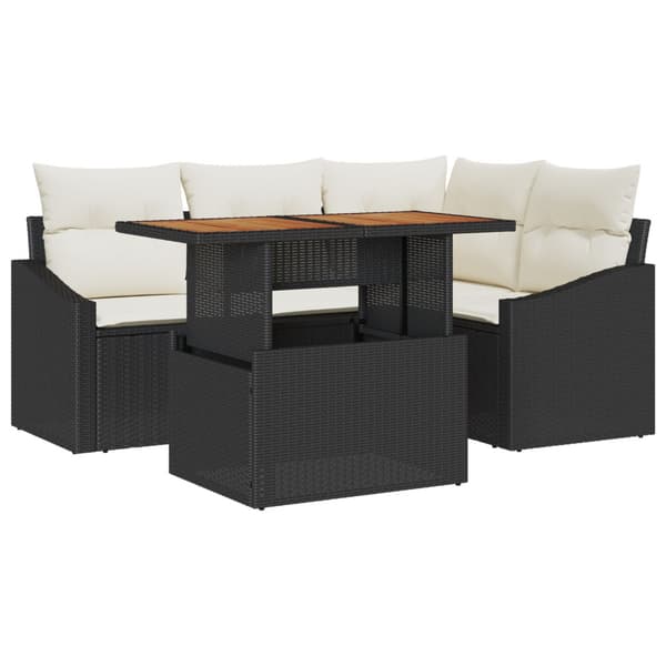 Trädgårdsoffset med lagring 5 pcs Svart Poly rattan