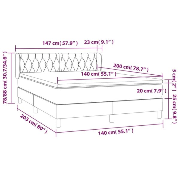 Ramsäng med madrass ljusgrå 140x200 cm sammet