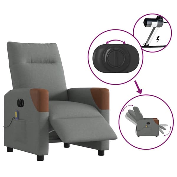 Elektrisk massagefåtölj mörkgrå tyg