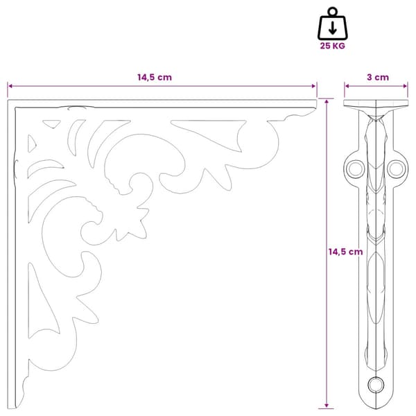 Hyllkonsoler 2 st Svart 14,5 x 14,5 x 3 cm Stål