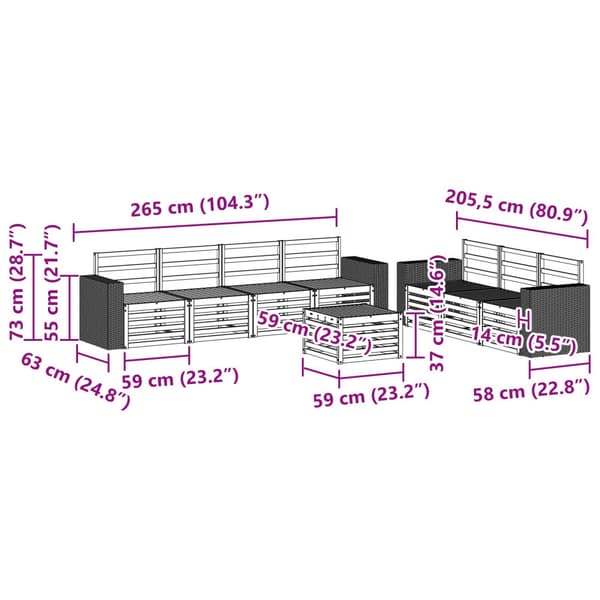 Soffgrupper 8 pcs Massivt Akaciaträ