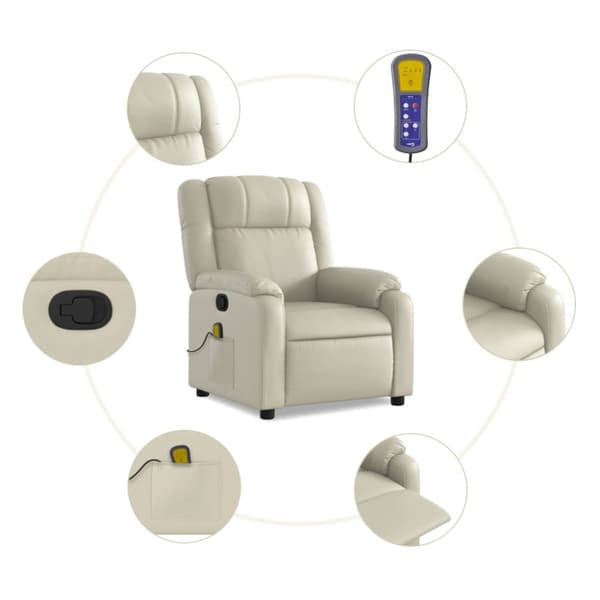 Massagefåtölj gräddvit konstläder