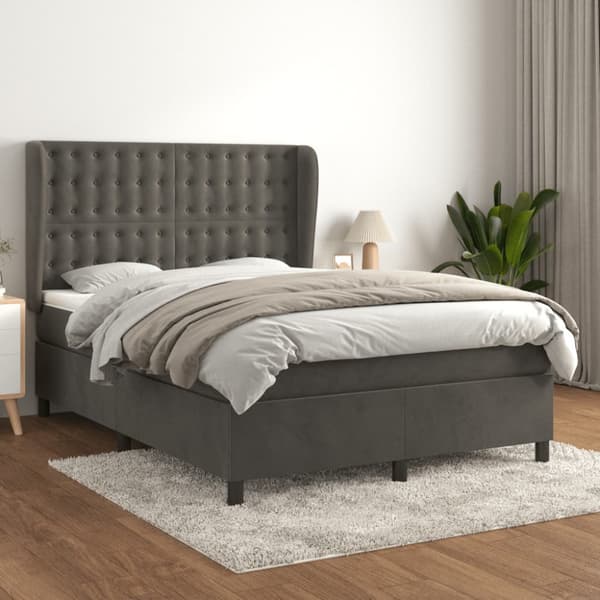 Ramsäng med madrass mörkgrå 140x200 cm sammet