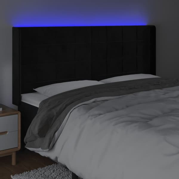 Sänggavel LED svart 183x16x118/128 cm sammet