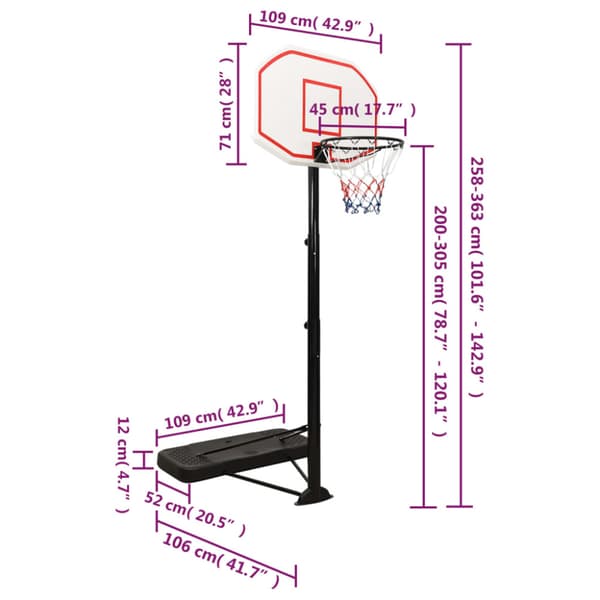Basketkorg med stativ vit 258-363 cm polyeten