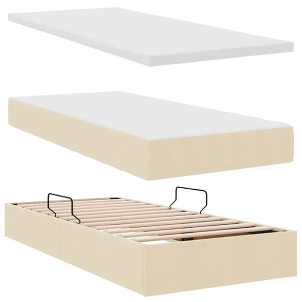 Förvaringssäng med madrass Kräm 90 x 200 cm Polyester