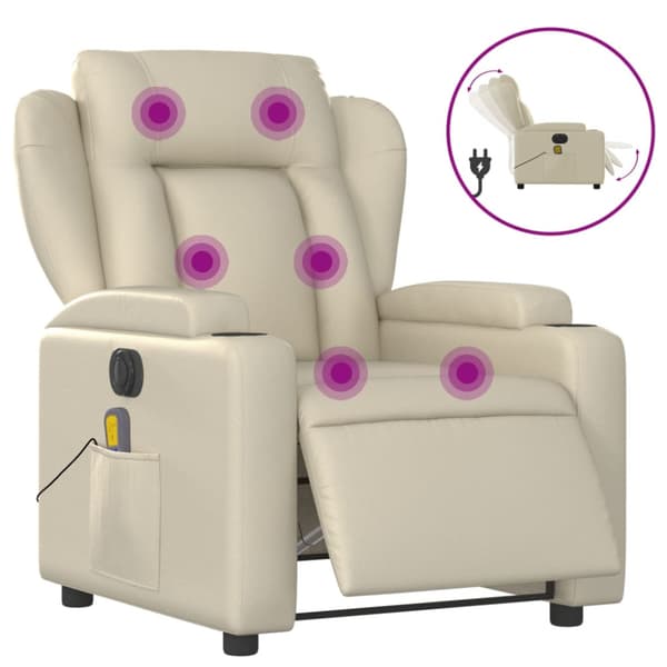 Elektrisk massagefåtölj gräddvit konstläder